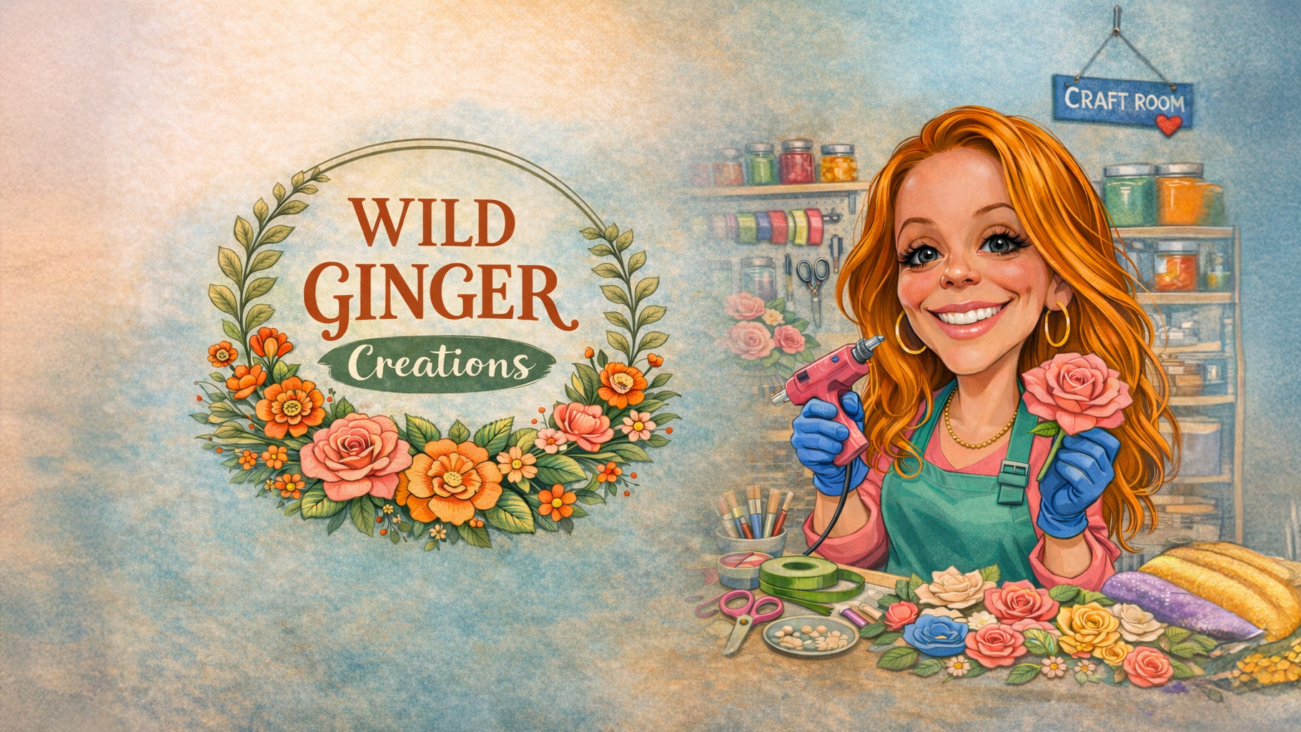 Emily Jordan in her craft studio — Wild Ginger Creations illustration